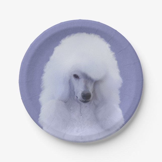 Standard Poodle White Painting - Original Dog Art Paper Plate (Front)