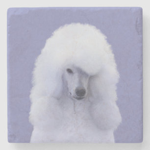 Standard Poodle White Painting - Original Dog Art Stone Coaster