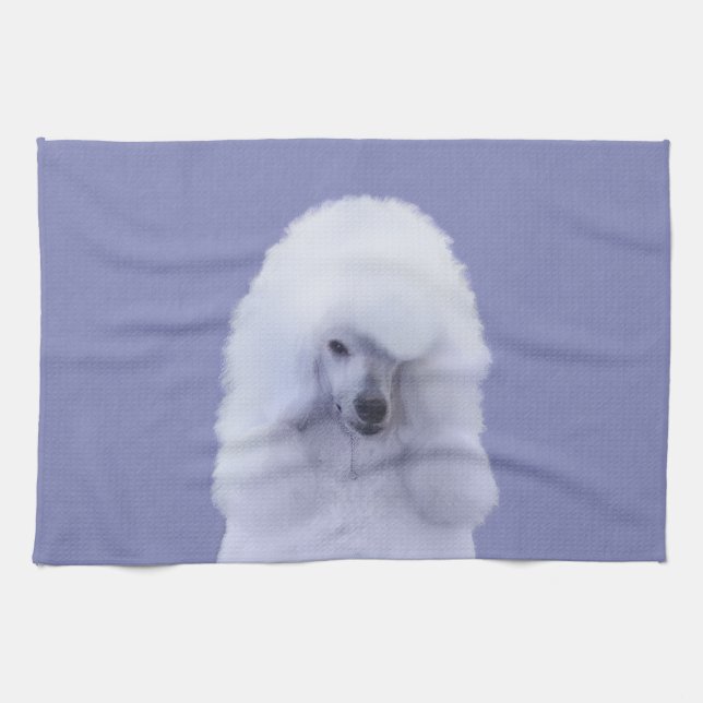 Standard Poodle White Painting - Original Dog Art Tea Towel (Horizontal)