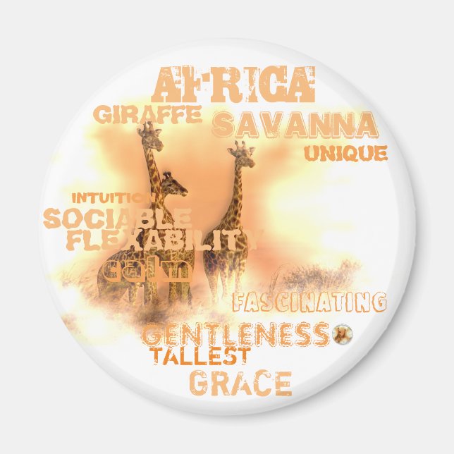 Standard Round Magnet, Unique Giraffes Magnet (Front)