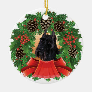 Standard Schnauzer Christmas Holiday Wreath Ceramic Ornament