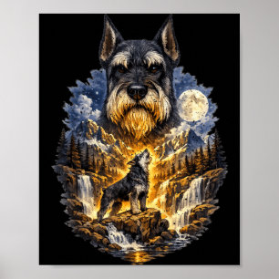 Standard Schnauzer Dog Nature Howling to the Moon Poster