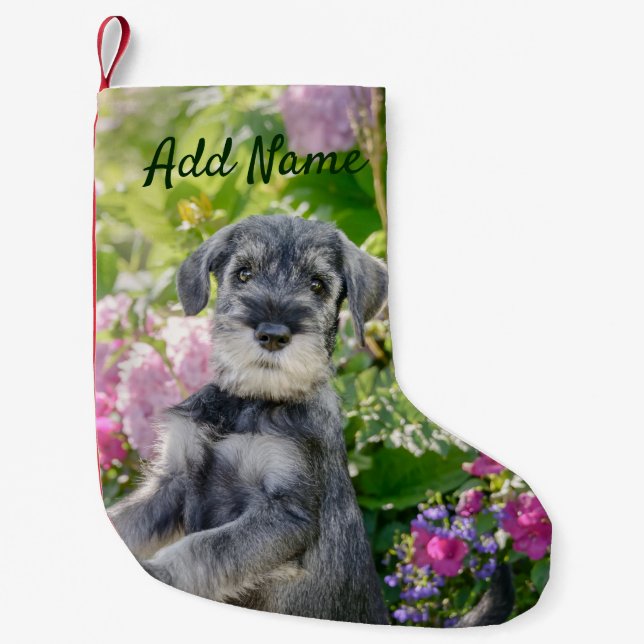 Standard Schnauzer Puppy in a Flowering Garden - Small Christmas Stocking (Front)