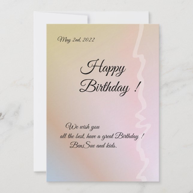 Standard size Birthday Card, Pastel Altra (Front)