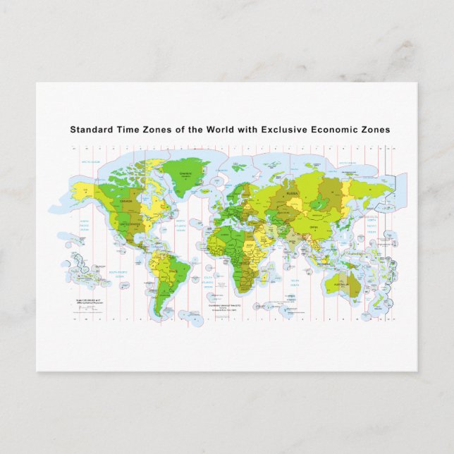 Standard time zones of the world & Economic Zones Postcard (Front)