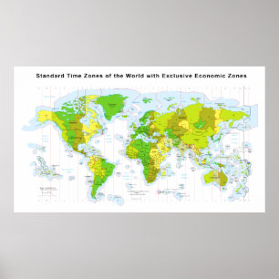 Standard time zones of the world & Economic Zones Poster