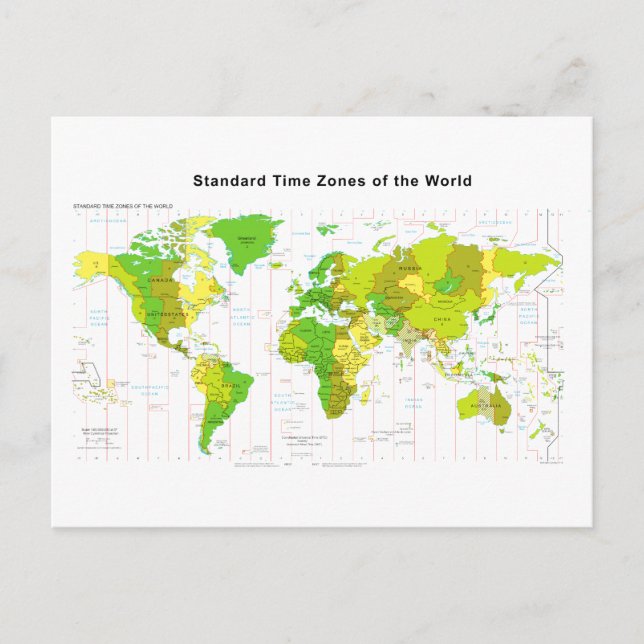Standard Time Zones World Map 2013 Postcard (Front)