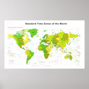 Standard Time Zones World Map 2013 Poster