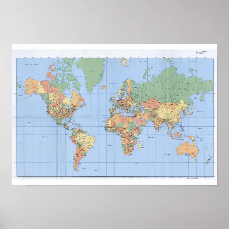 Standard World Map, Printed Map Poster | Zazzle