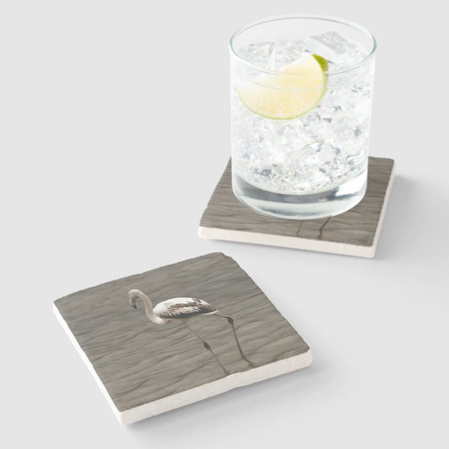 Standing Alone Juvenile Flamingo Art Stone Coaster (Side)
