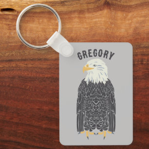 Standing Bald Eagle Illustration Personalized Key Ring