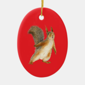 Standing Brown Squirrel Double Sided Ceramic Ornament