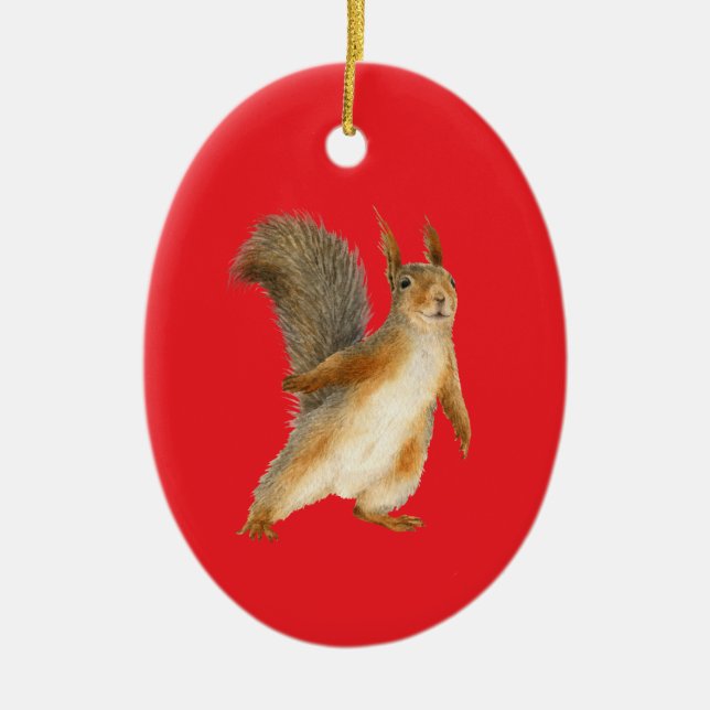 Standing Brown Squirrel Double Sided Ceramic Ornament (Front)