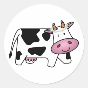 Standing Cow with Daisies Classic Round Sticker