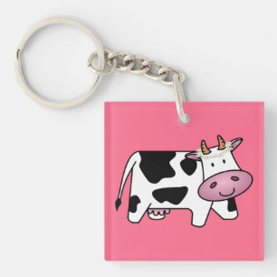 Standing Cow with Daisies Key Ring