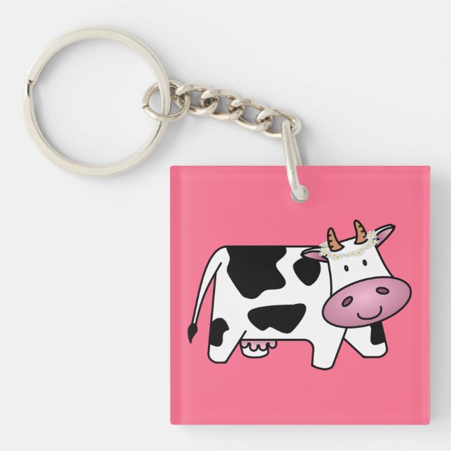 Standing Cow with Daisies Key Ring (Front)