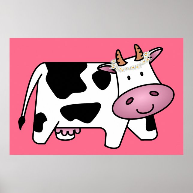 Standing Cow with Daisies Poster (Front)