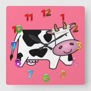 Standing Cow with Daisies Square Wall Clock
