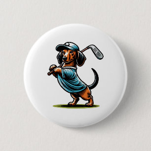 Standing Dachshund Wiener Dog Swinging Golf Club 6 Cm Round Badge