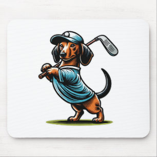 Standing Dachshund Wiener Dog Swinging Golf Club Mouse Pad
