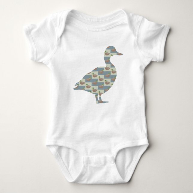 Standing Duck with Mallard Duck Diagonal Pattern Baby Bodysuit (Front)