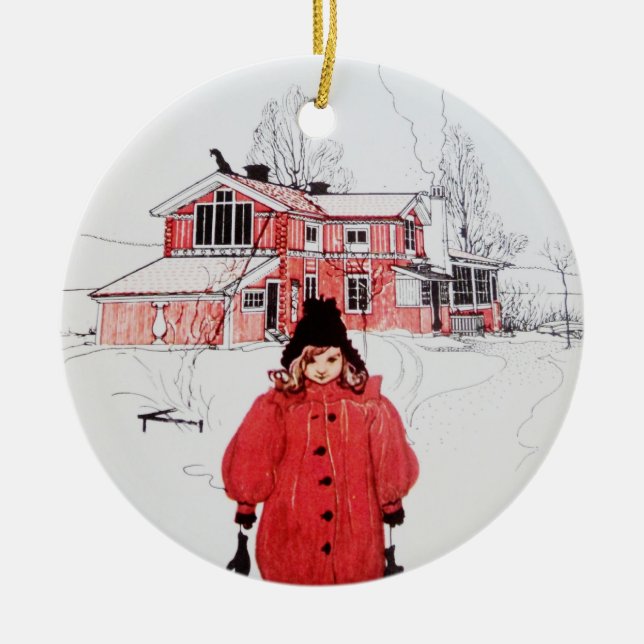 Standing in Winter Snow Ceramic Ornament (Front)