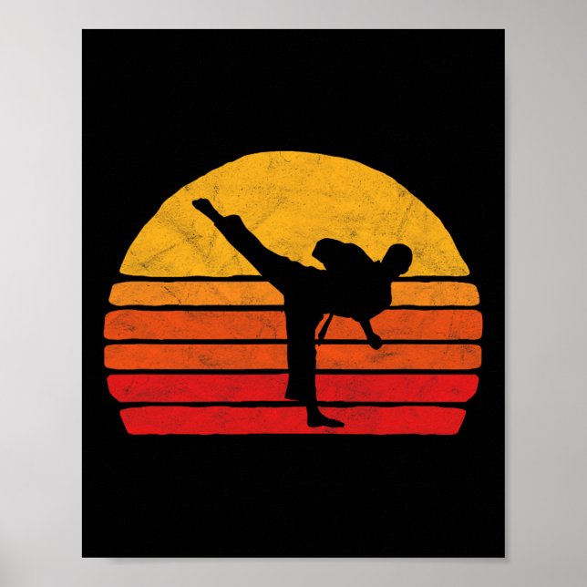 Standing Karate Kick 80's Sun Style Graphic  Poster (Front)