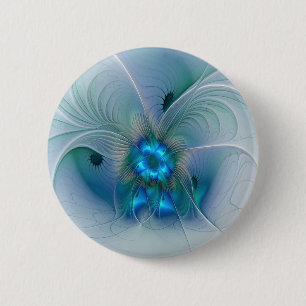 Standing Ovations, Abstract Blue Turquoise Fractal 6 Cm Round Badge