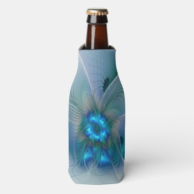 Standing Ovations, Abstract Blue Turquoise Fractal Bottle Cooler (Bottle Front)
