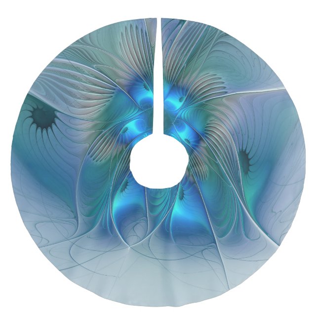 Standing Ovations, Abstract Blue Turquoise Fractal Brushed Polyester Tree Skirt (Front)