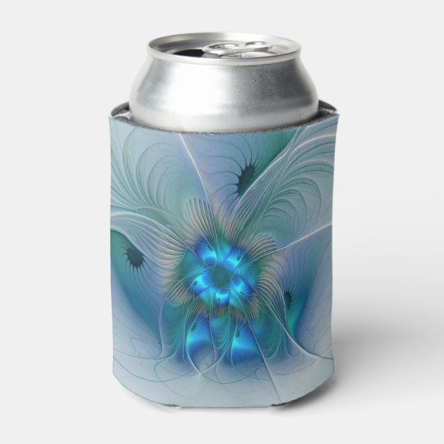 Standing Ovations, Abstract Blue Turquoise Fractal Can Cooler (Can Front)