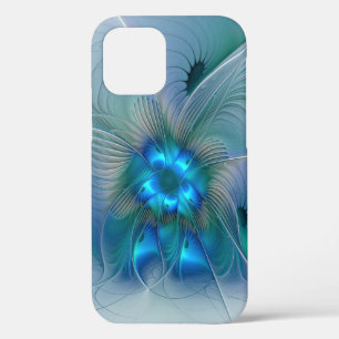 Standing Ovations, Abstract Blue Turquoise Fractal iPhone 12 Case