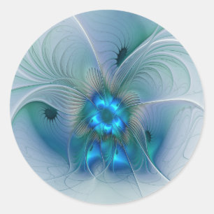 Standing Ovations, Abstract Blue Turquoise Fractal Classic Round Sticker