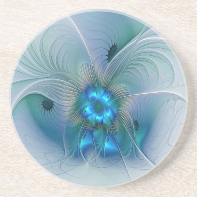 Standing Ovations, Abstract Blue Turquoise Fractal Coaster (Front)