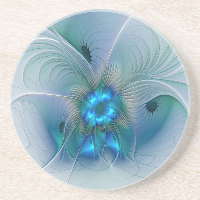 Standing Ovations, Abstract Blue Turquoise Fractal Coaster (Front)
