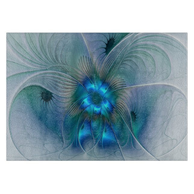 Standing Ovations, Abstract Blue Turquoise Fractal Cutting Board (Front)