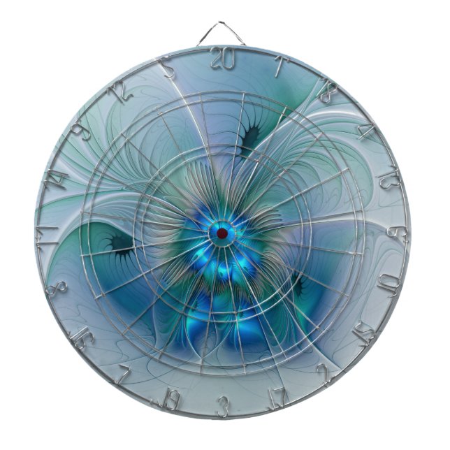 Standing Ovations, Abstract Blue Turquoise Fractal Dartboard (Front)