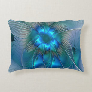 Standing Ovations, Abstract Blue Turquoise Fractal Decorative Cushion