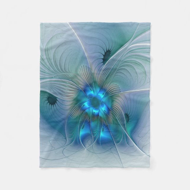 Standing Ovations, Abstract Blue Turquoise Fractal Fleece Blanket (Front)