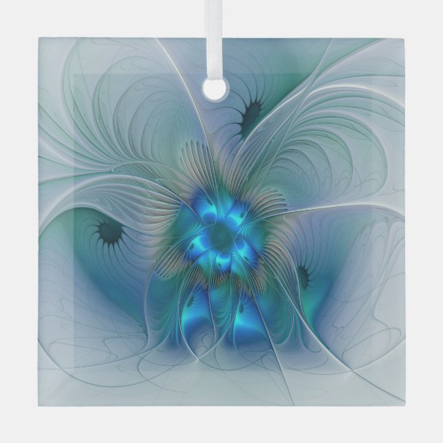 Standing Ovations, Abstract Blue Turquoise Fractal Glass Tree Decoration (Front)