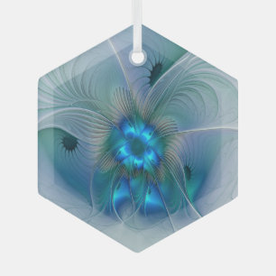 Standing Ovations, Abstract Blue Turquoise Fractal Glass Tree Decoration