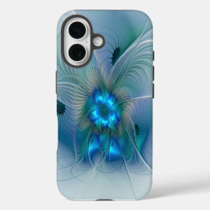 Standing Ovations, Abstract Blue Turquoise Fractal iPhone 16 Case