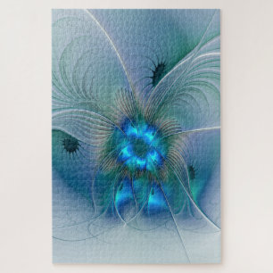 Standing Ovations, Abstract Blue Turquoise Fractal Jigsaw Puzzle