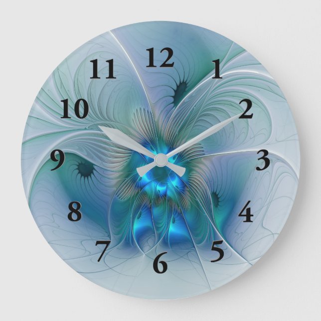 Standing Ovations, Abstract Blue Turquoise Fractal Large Clock (Front)