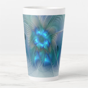 Standing Ovations, Abstract Blue Turquoise Fractal Latte Mug
