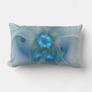 Standing Ovations, Abstract Blue Turquoise Fractal Lumbar Cushion