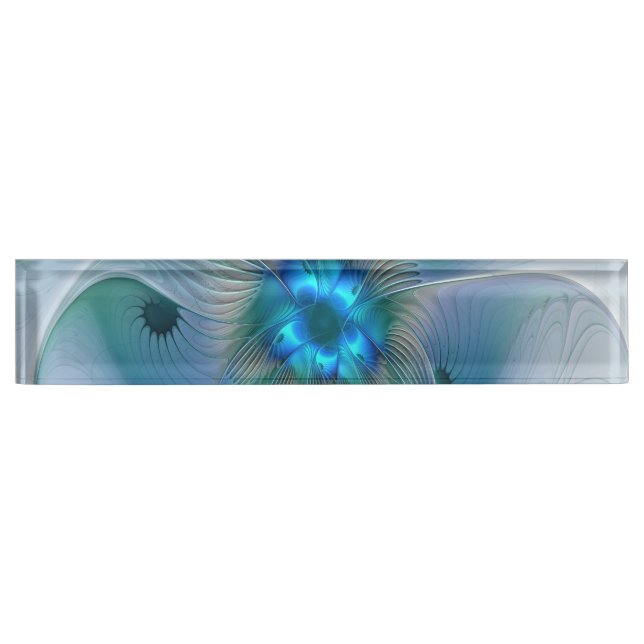 Standing Ovations, Abstract Blue Turquoise Fractal Nameplate (Front)