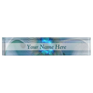 Standing Ovations, Abstract Blue Turquoise Fractal Nameplate
