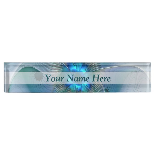 Standing Ovations, Abstract Blue Turquoise Fractal Nameplate (Front)