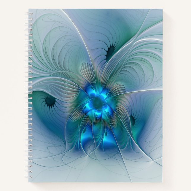 Standing Ovations, Abstract Blue Turquoise Fractal Notebook (Front)